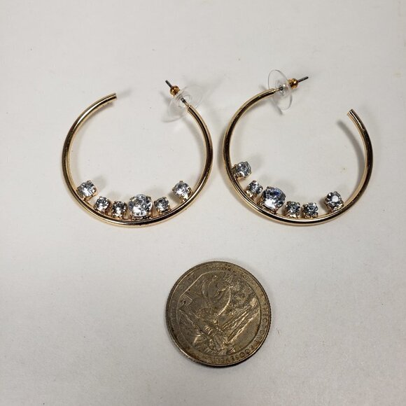 Women's Stunning Polished Gold tone Sparkling Crystal Open Hook Post Earrings - Picture 7 of 9